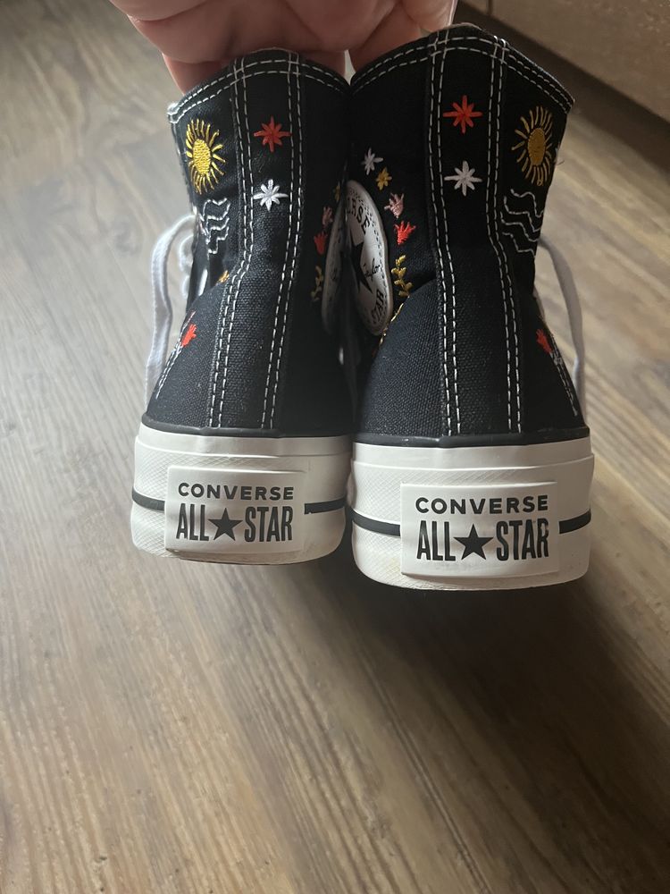 Converse All Star Lift Hi czarne z haftami 37,5 platform