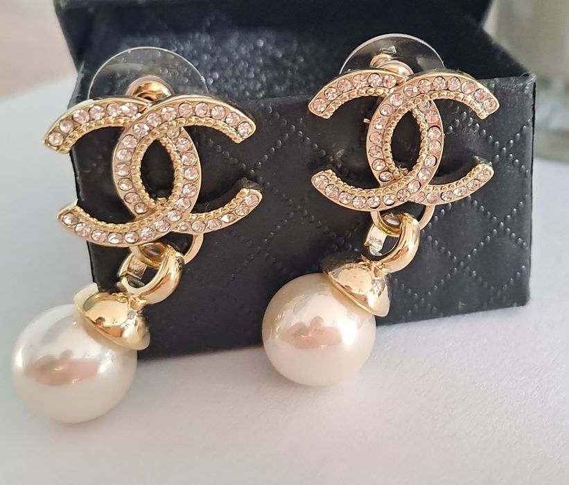Piękne, złote kolczyki cc perła, wybita pieczątka Cudo lv ysl