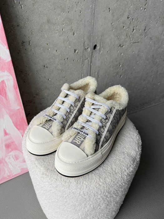 Dior Platform Sneakers Deep Blue Fur / Grey Fur