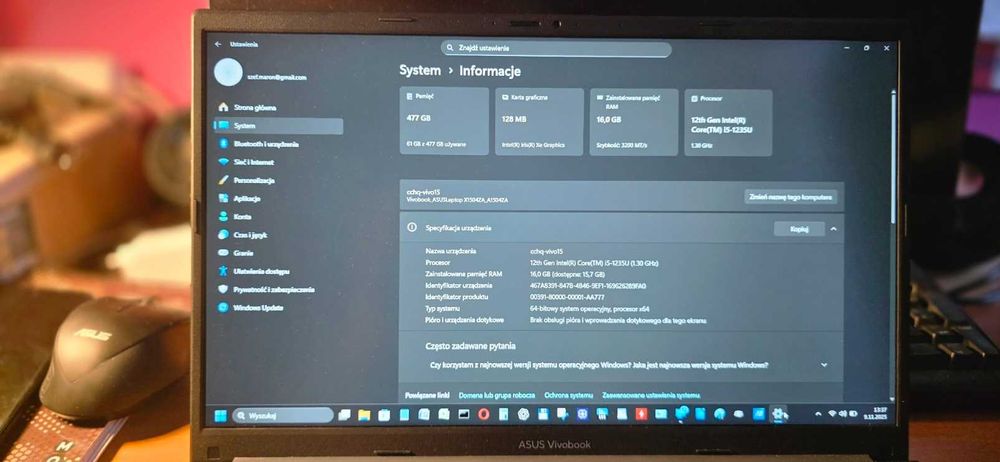 ASUS Vivobook 15 i5/16GB/512GB NVMe – WiFi 6E – Gwarancja!