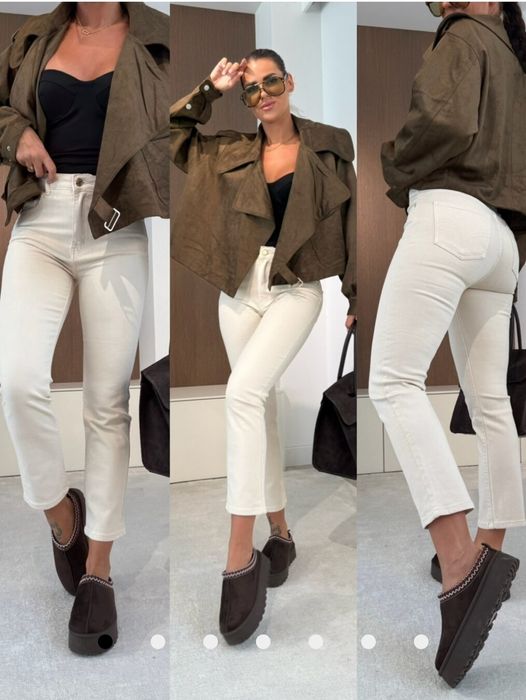 Jasne spodnie dżinsy mom fit jesien Varlesca chicaca XS S M L