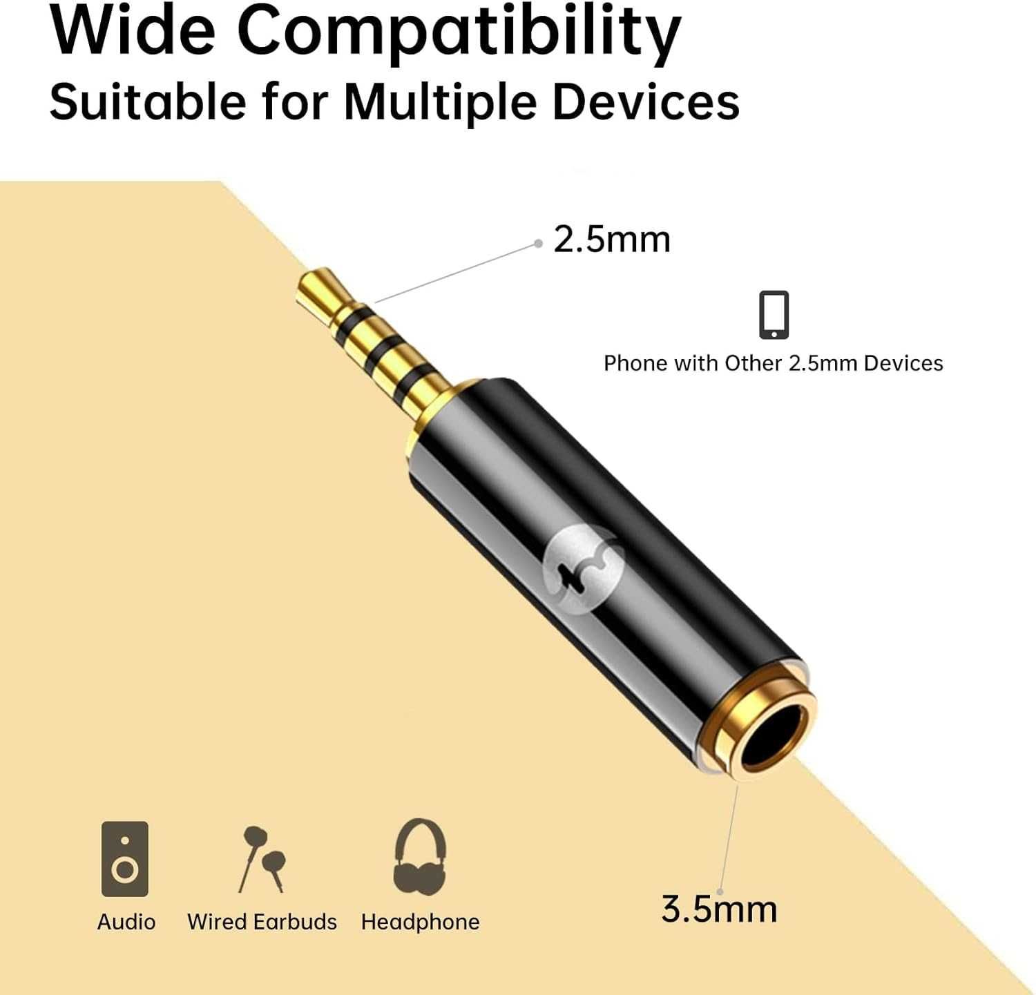 adapter audio 2,5 mm wtyczka na gniazdo 3,5 mm, adapter do słuchawek