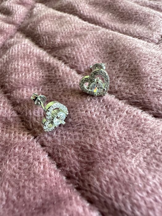 Nowe kolczyki srebro 925 serce serduszko cyrkonie sztyfty wkręty