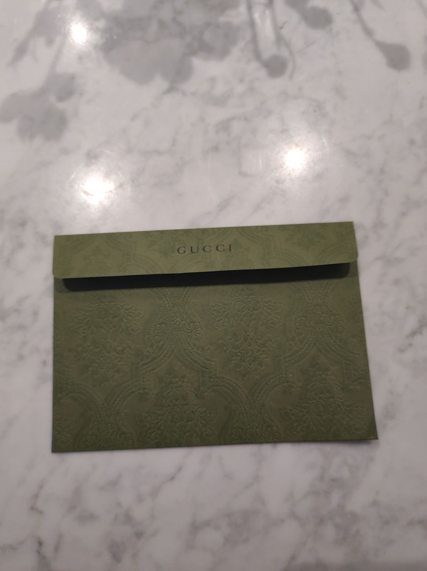 Gucci oryginalna zielona wzorzysta koperta z podziękowaniem 17x12 cm