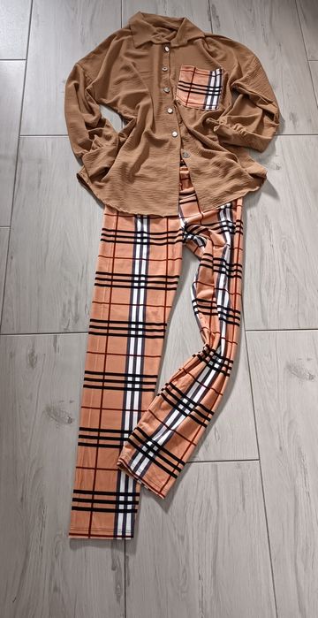 Zestaw 3 cz. krata uni na S M L xl łegi koszula + bluza komplet dres o