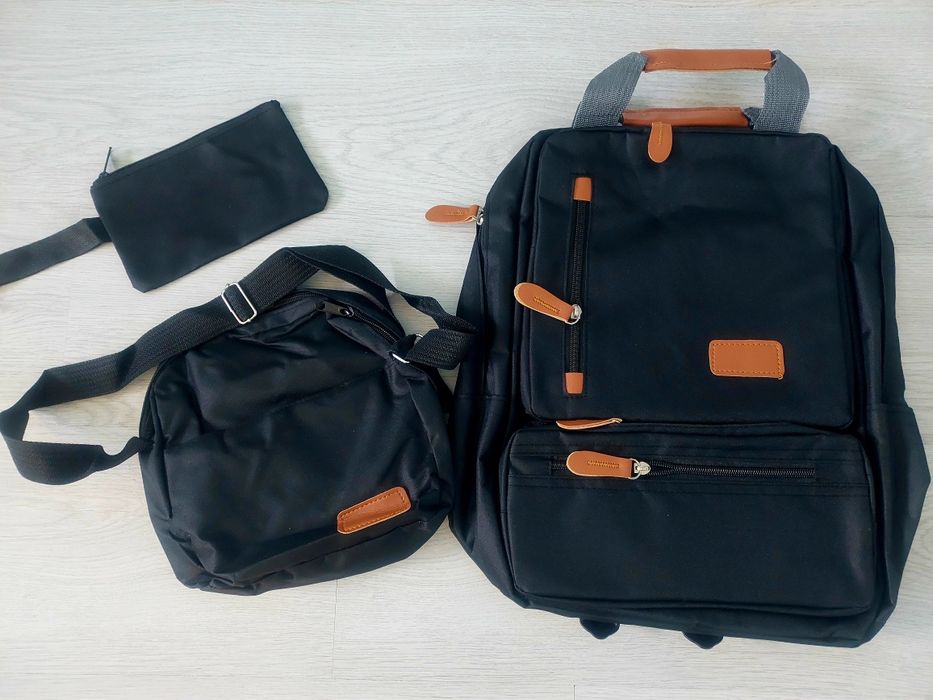 Zestaw podróżny plecak torba nerka kosmetyczka damski męski czarny