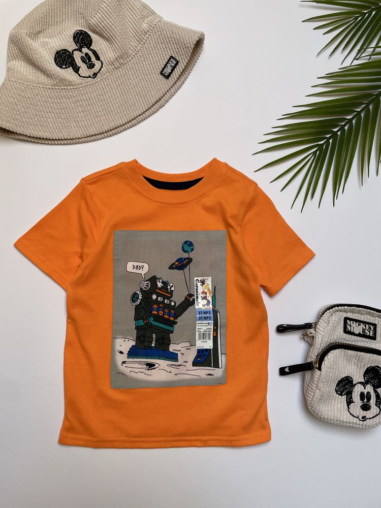 98 Garanimals USA pomarańczowa koszulka tshirt robiot DAD nowa