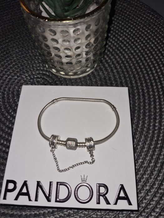 Pandora oryginalna 18 cm bransoletka pave plus lancuszek zabezpieczają