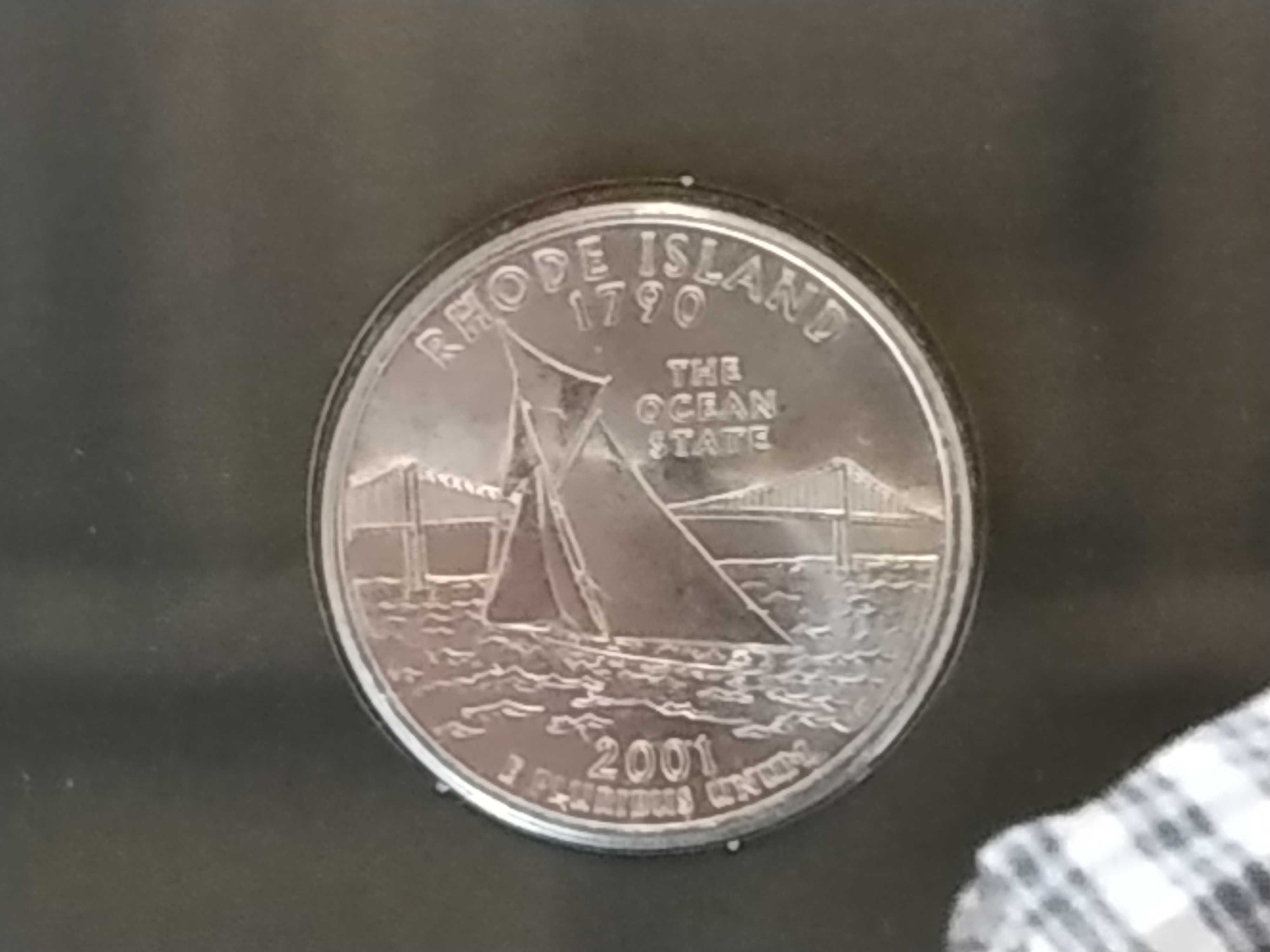 EUA - moeda de 1/4 de dólar de 2001 Rhode Island - coincard