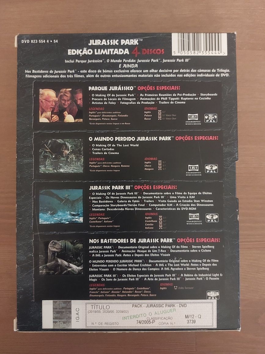 DVD Trilogia Jurassic Park - Edição Limitada 4 Discos (Como Novo)