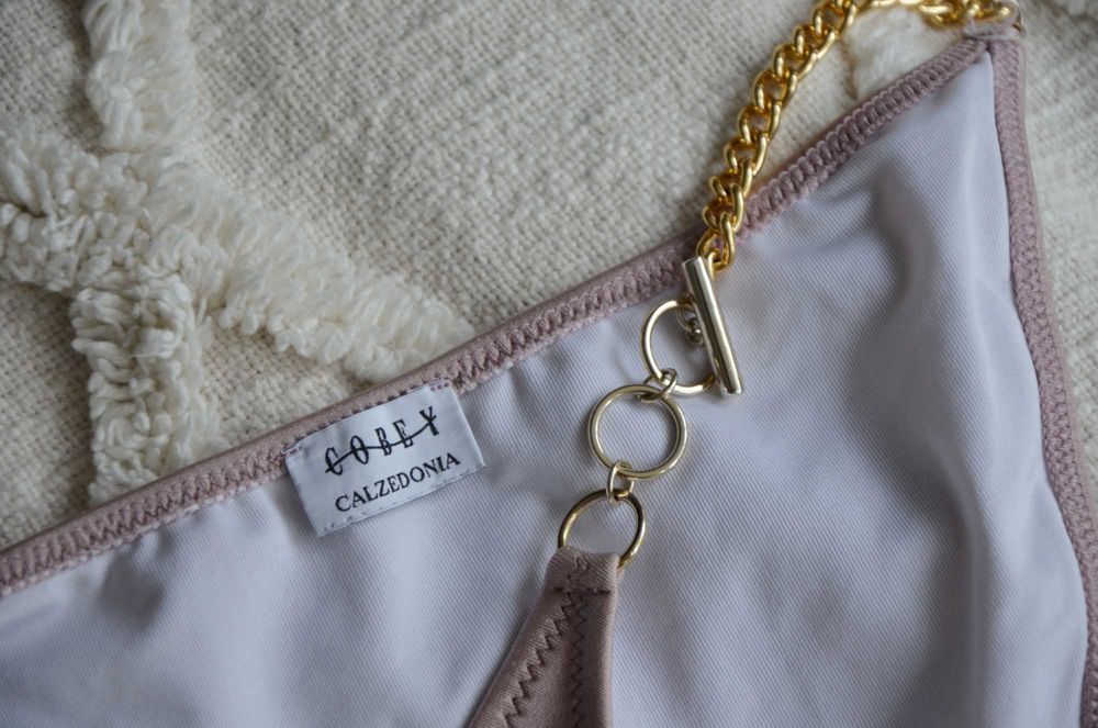 Calzedonia fioletowy liliowy satynowy strój kąpielowy bikini 75B 36 S