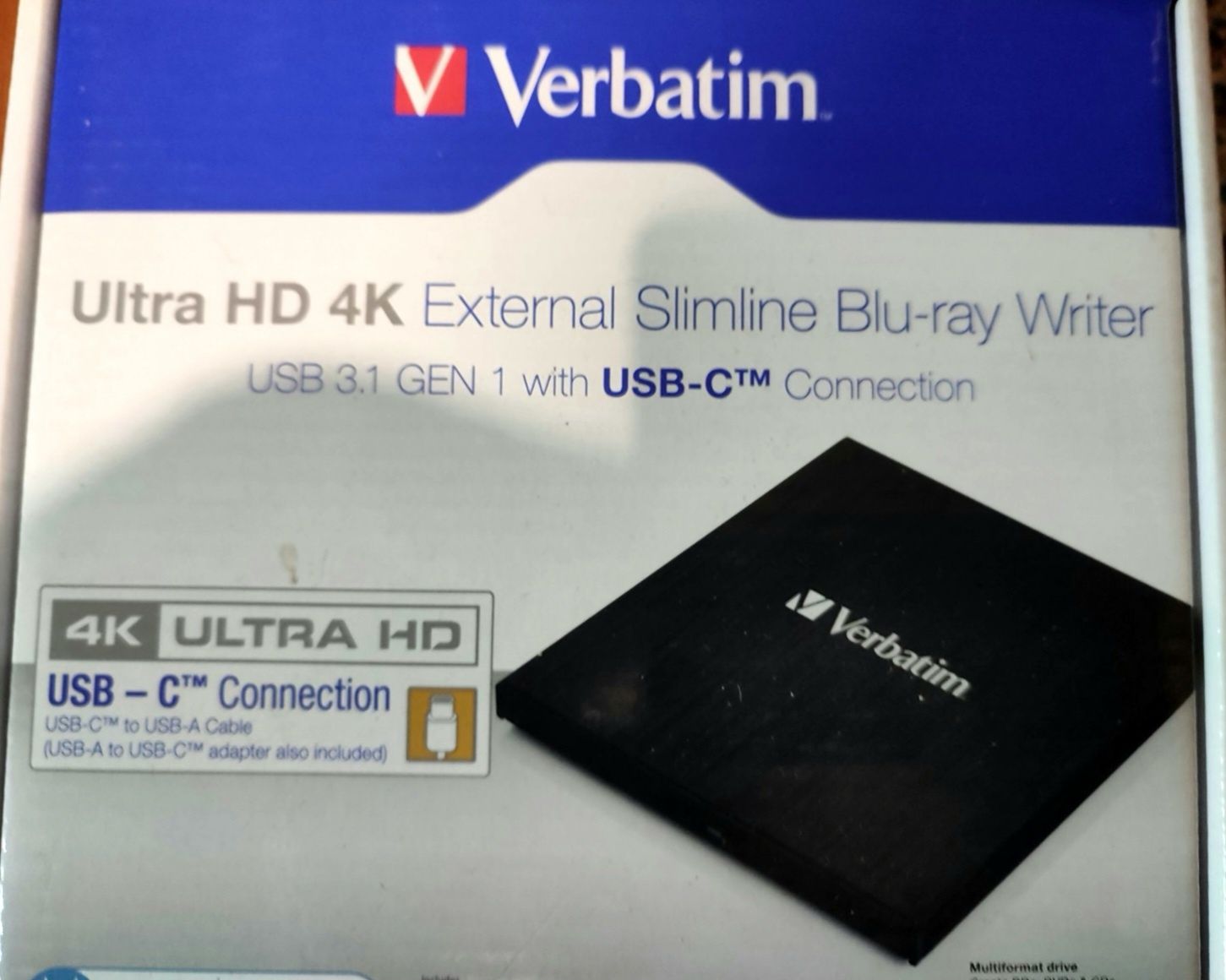 Verbatim Ultra HD 4 k external slimline Blu-ray writer