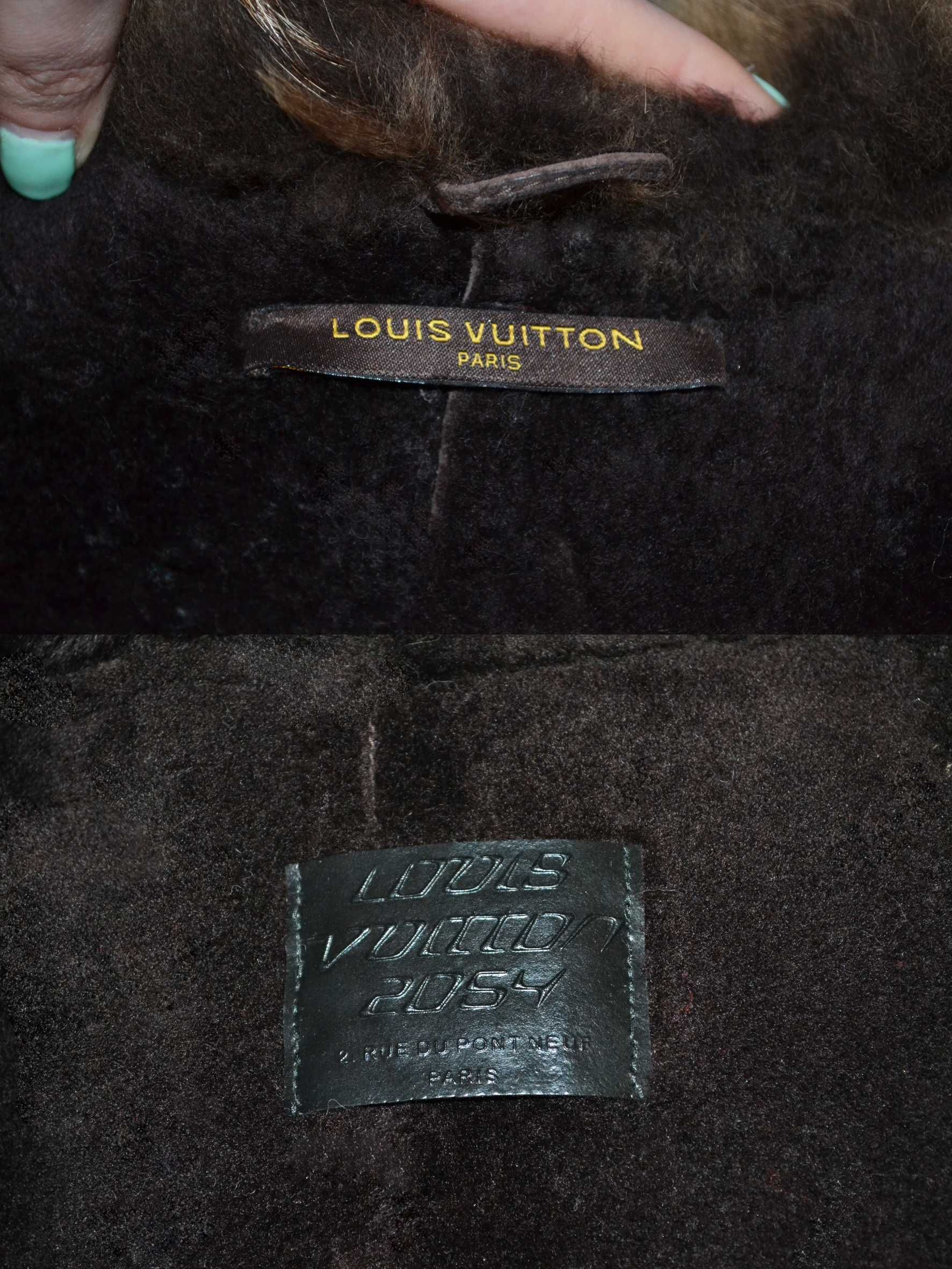 Коричневая натуральная дубленка мех енот Louis Vuitton