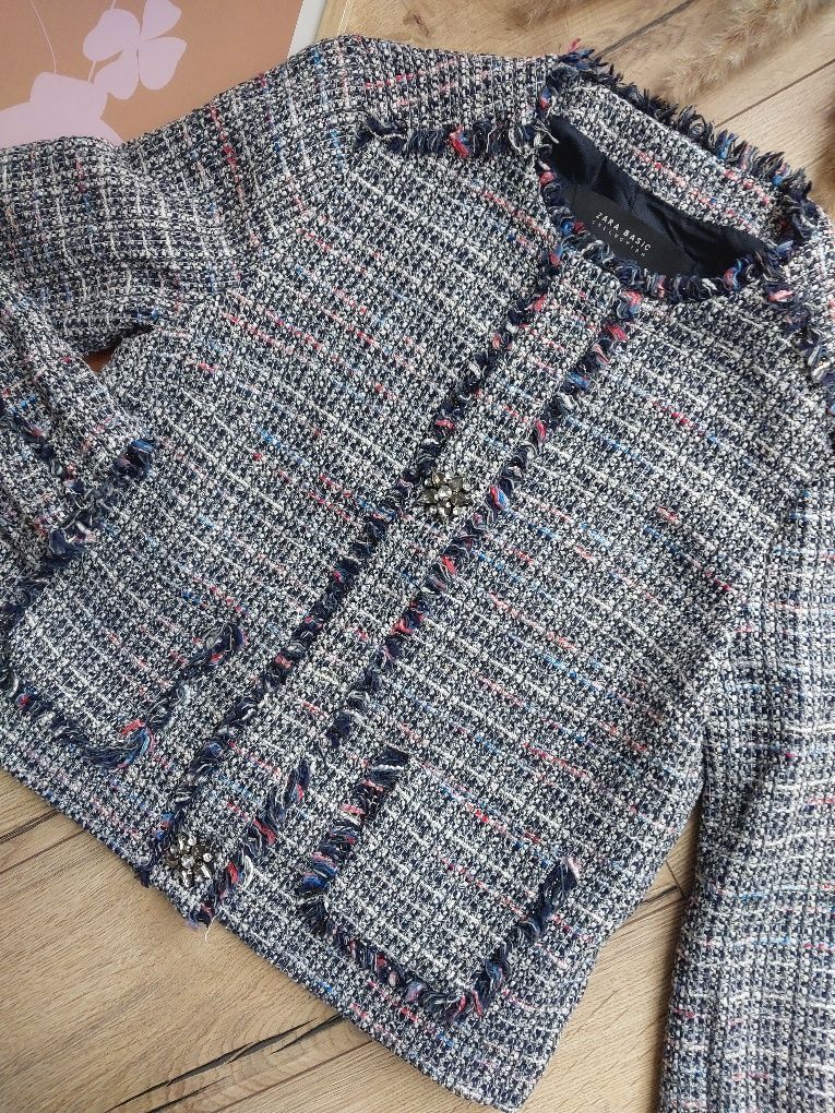 Żakiet Zara Marynarka Old Money Tweed Tweedowa klasyczna