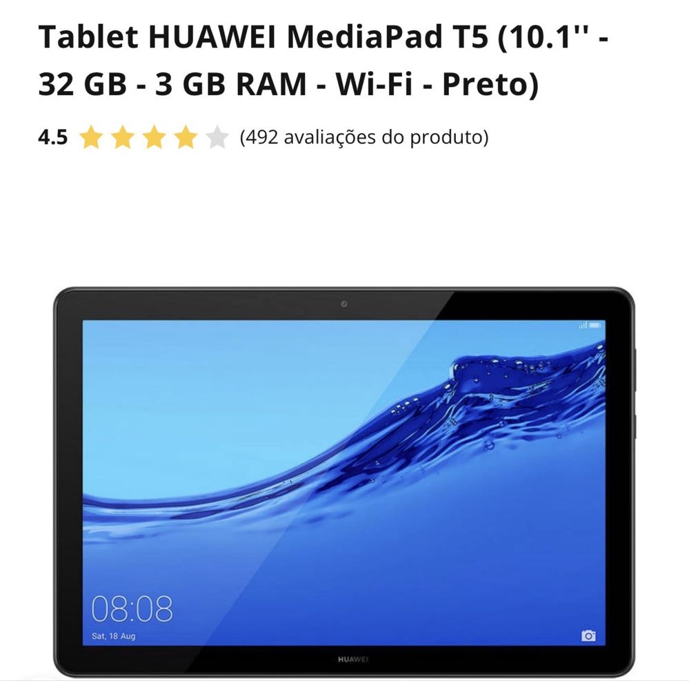 Tablet HUAWEI MediaPad T5 (10.1'' - 32 GB - 3 GB RAM - Wi-Fi - Preto)