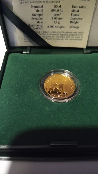 50 złotych złota moneta 90 rocznica odzyskania niepodległości