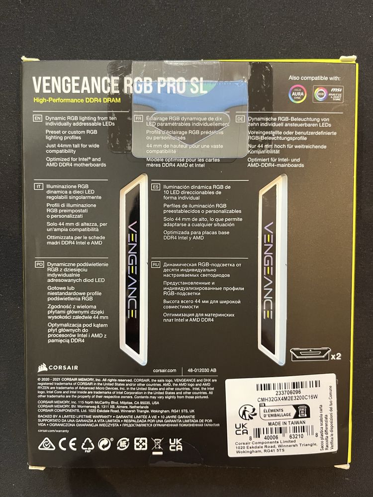 Memoria RAM Corsair Vengeance RGB Pro SL 32GB (2x16GB) DDR4