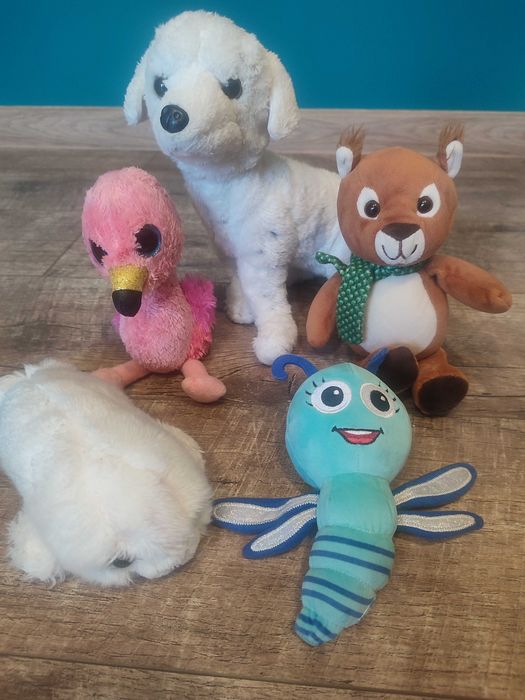 Maskotka flaming, ważka Wiola, wiewiórka, pies, foka