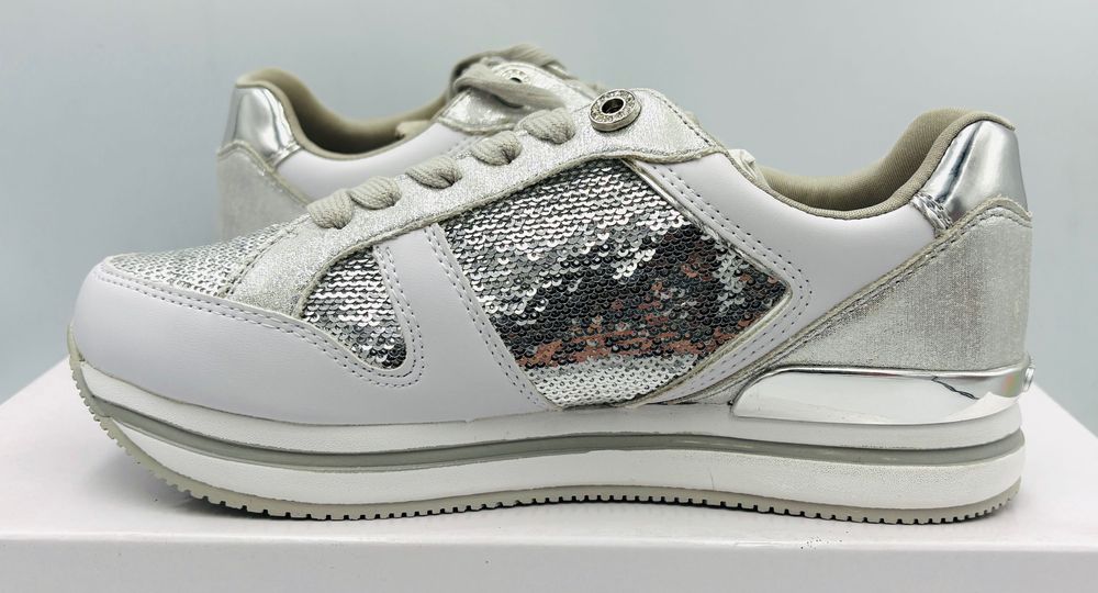 ‼️Nowe oryginalne sneakersy trampki GUESS białe srebrne 37 AZ 058