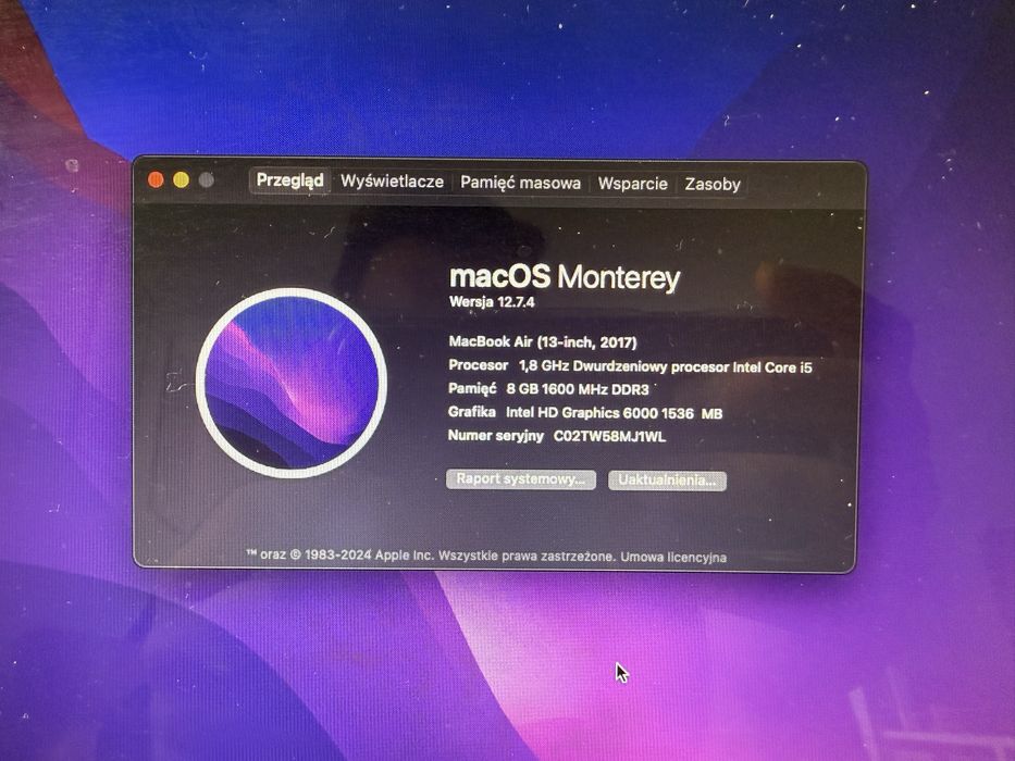 Macbook AIR 2017 intel core i5 8 GB ram 256 GD SSD
