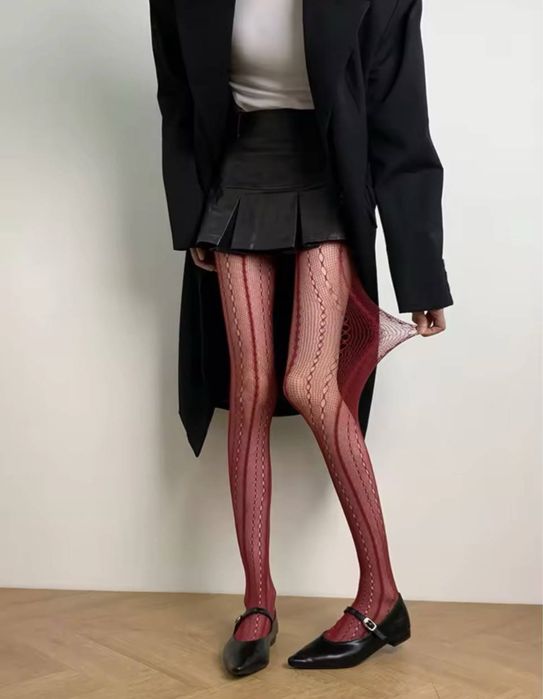 Колготи ажурні у смужку червоні колготи кружевні колготи бургунді сетк
