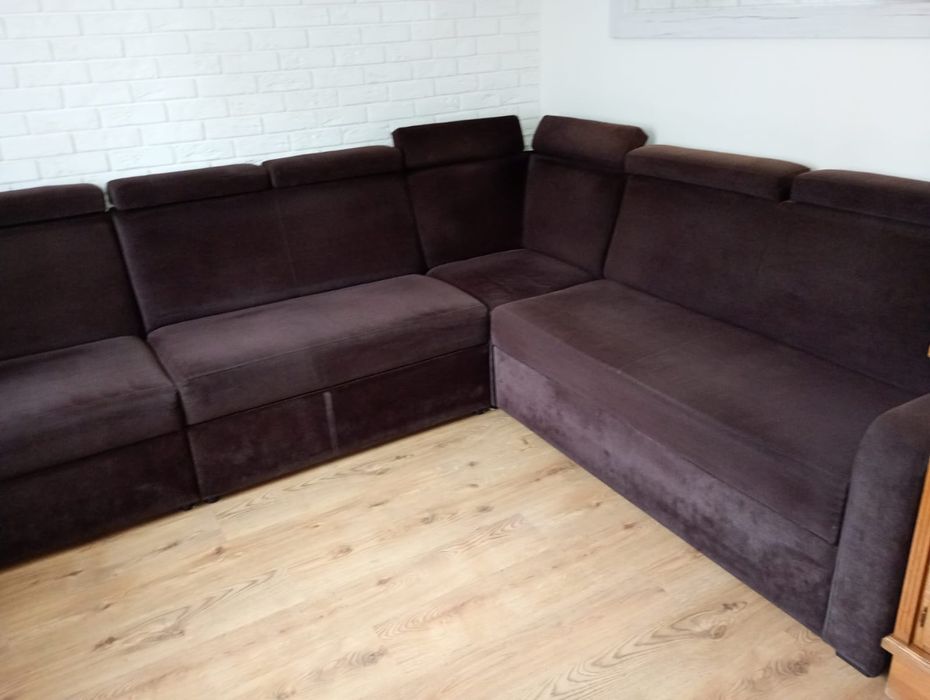 Narożnik z funkcją spania 2,4x3m brązowy