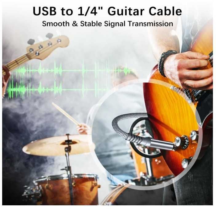 Kabel USB A do Jack 6.35mm w oplocie 2m Elebase