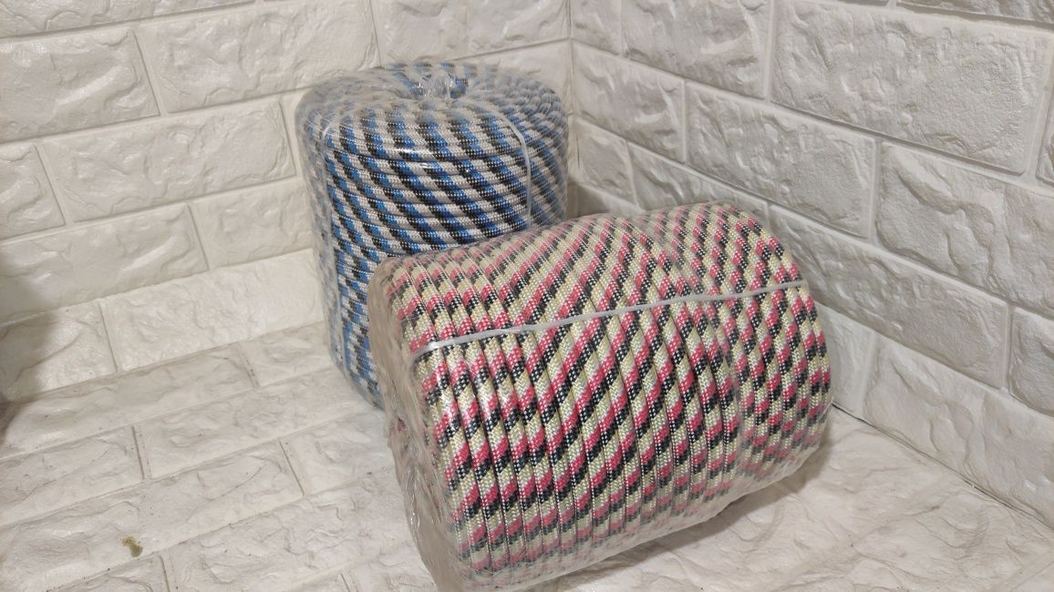 Мотузка плетена кольорова поліпропіленова 10мм 25м та 100м шнурок фал