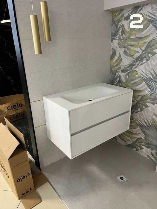 Меблі у ванну кімнату з акрилового каменю. Тумба, пенал, дзеркало