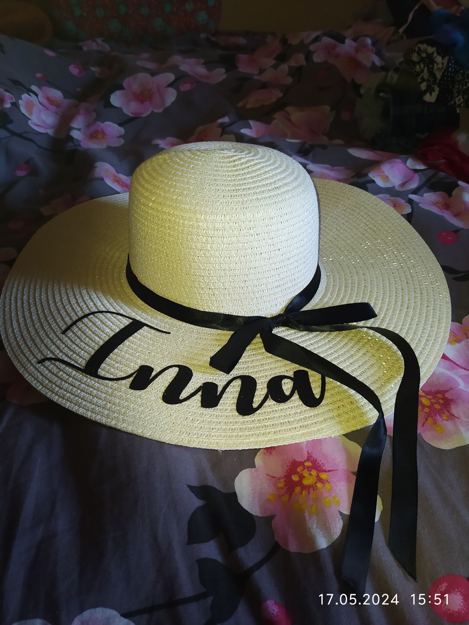 Шикарная именная  шляпа Инна /Катя с широкими полями