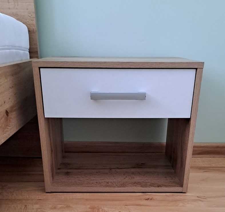 BRW Szafka nocna 45 cm z szufladą dąb wotan/biały