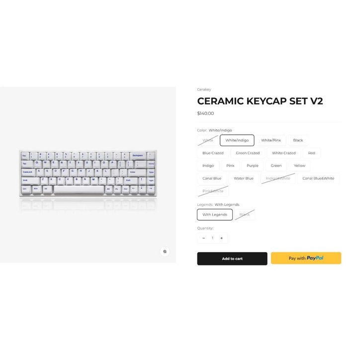 Кейкапи для механічних клавіатур Cerakey White/Indigo (A+B+C)