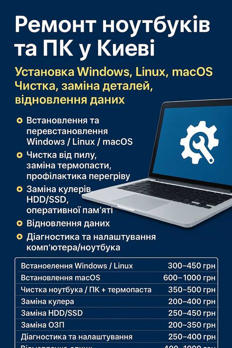 Ремонт ноутбуків та ПК у Києві | Установка Windows, Linux, macOS