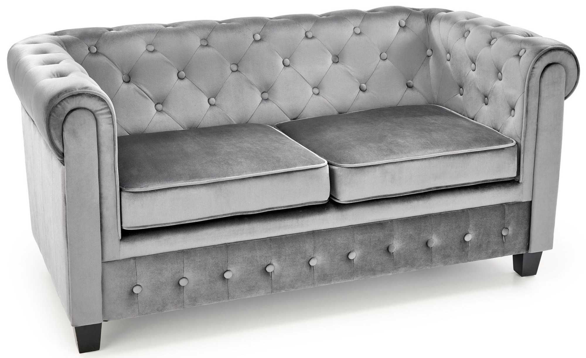 Sofa pikowana glamour ERIKSEN XL welur ciemny zielony, szary