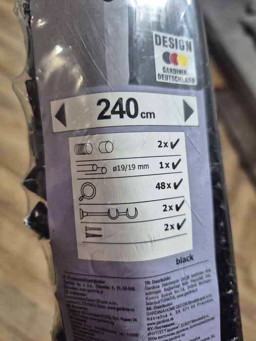 Czarny karnisz podwójny 240 cm | Nowy oryginalnie zapakowany
