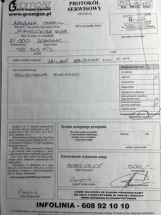 Piecyk gazowy Vaillant po serwisie