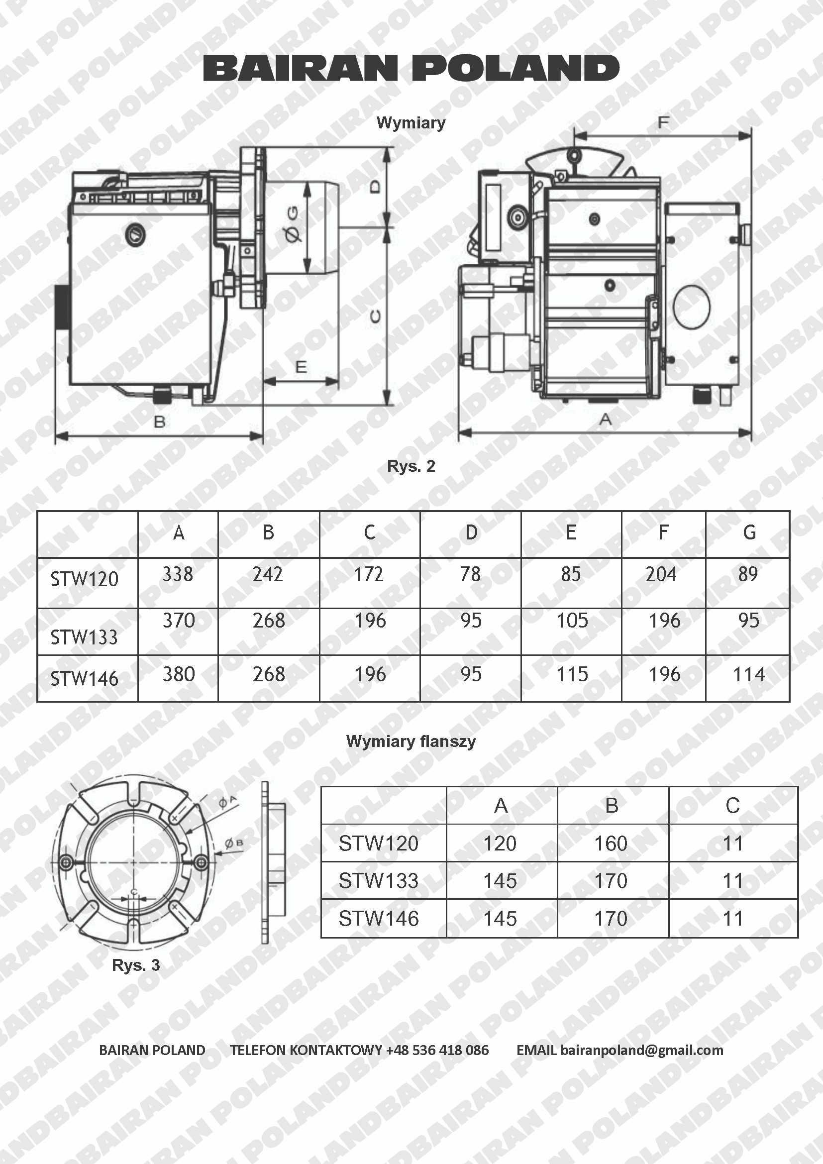 Bairan Poland Palnik multiolejowy na olej przepr. STW120P  Moc 12-50KW