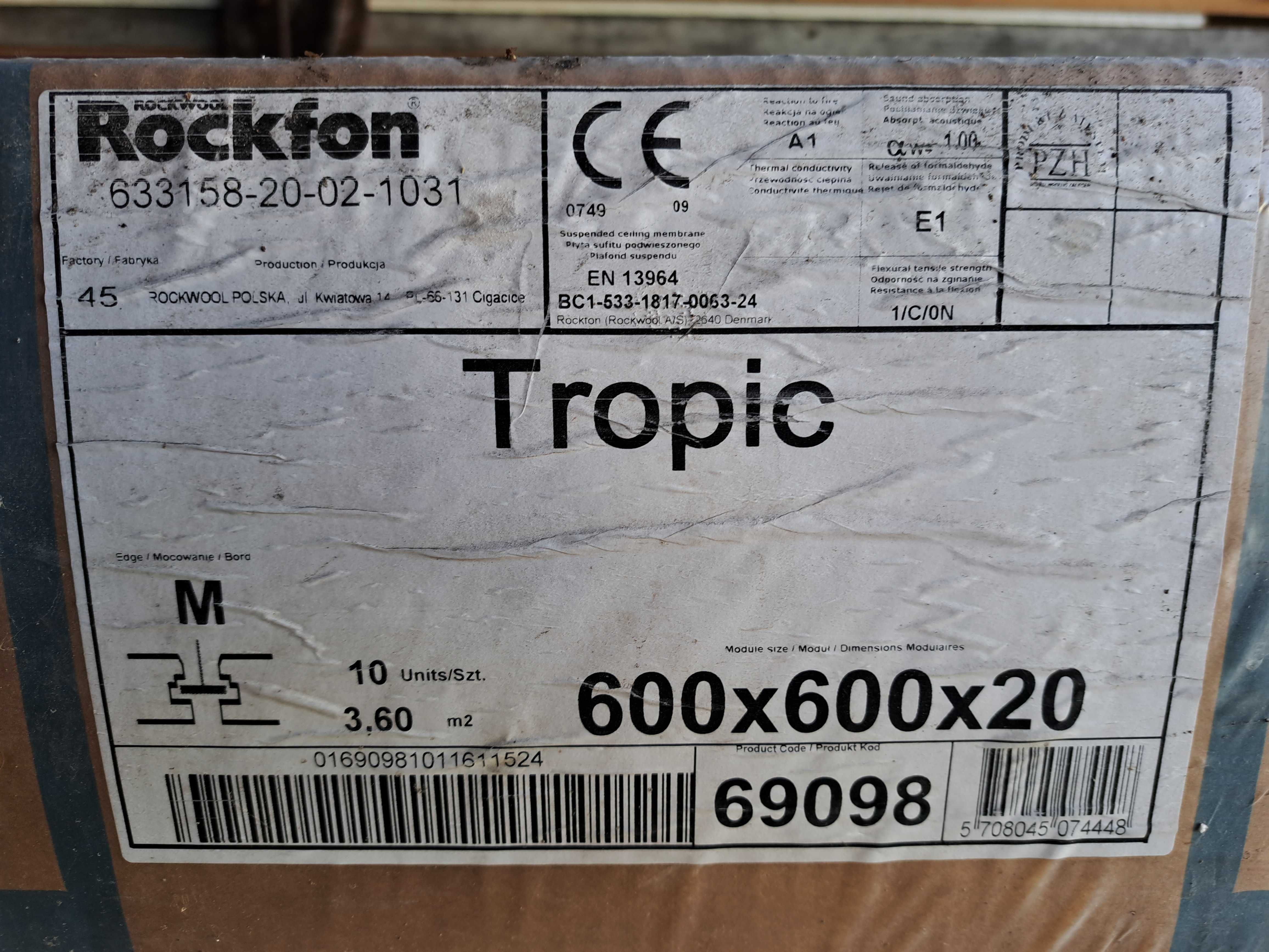 Płyta sufitowa Rockfon Tropic 600x600x20 18m2