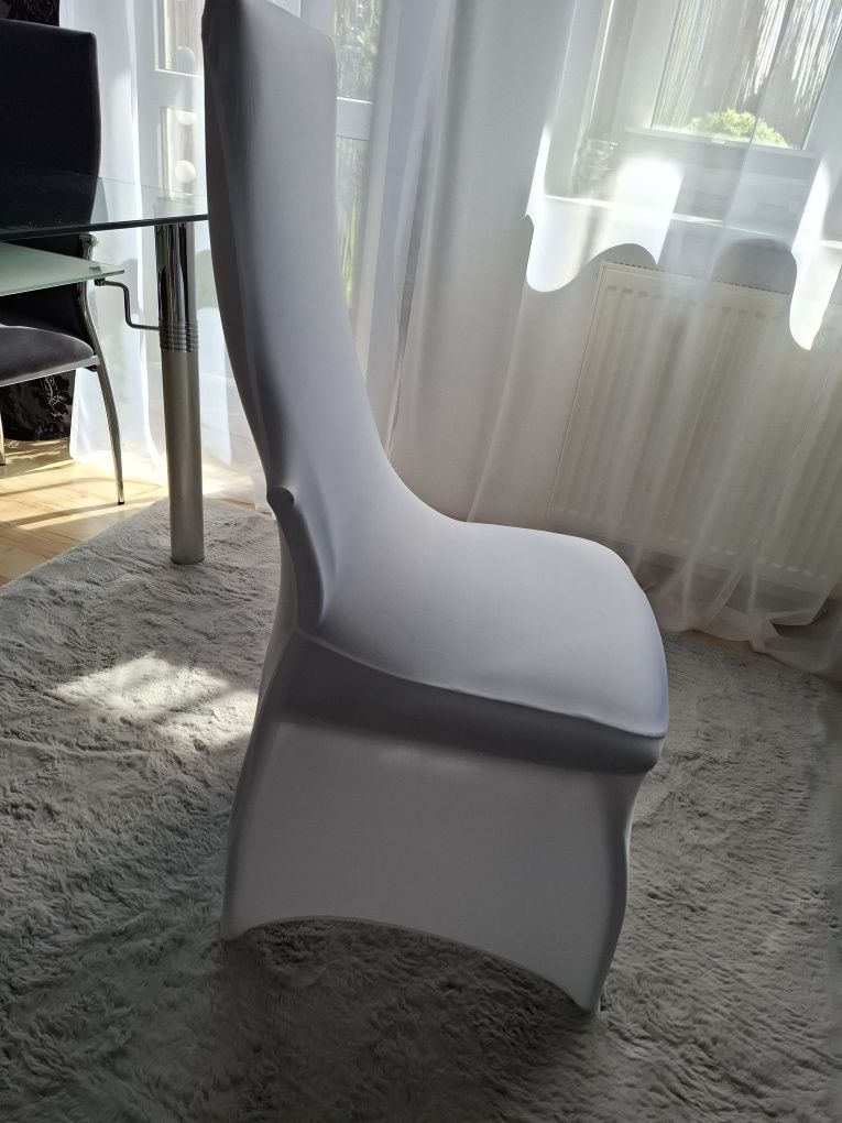 Nowy Bialy pokrowiec na krzesło naciągany na nóżki, komunia, ślub