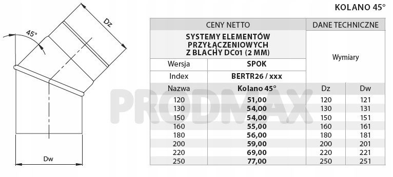 KOLANO CZARNE 45* fi 150 spalinowe kominek komin