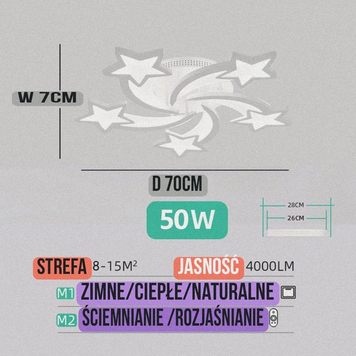 Lampa led, 50w, przepiękna, pilot,ściemnianie, sztos!