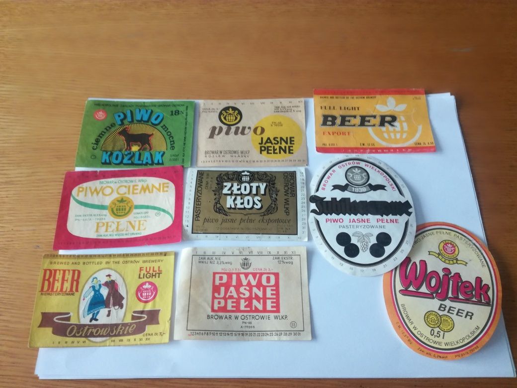 Stare etykiety piwne Browar Ostrów Wlkp 1966 piwie 1973 etykieta  1989