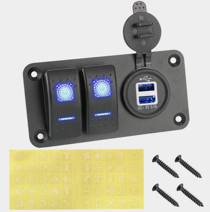 Painel de interruptores com 2 entradas USB