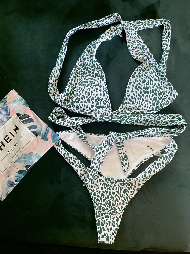 Shein stroj kapielowy bikini L w paterke zielona bialy