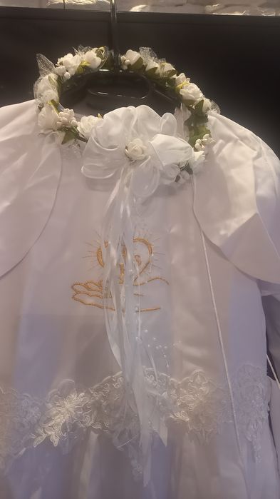 Sukienka komunijna, bolerko, torebka, wianek