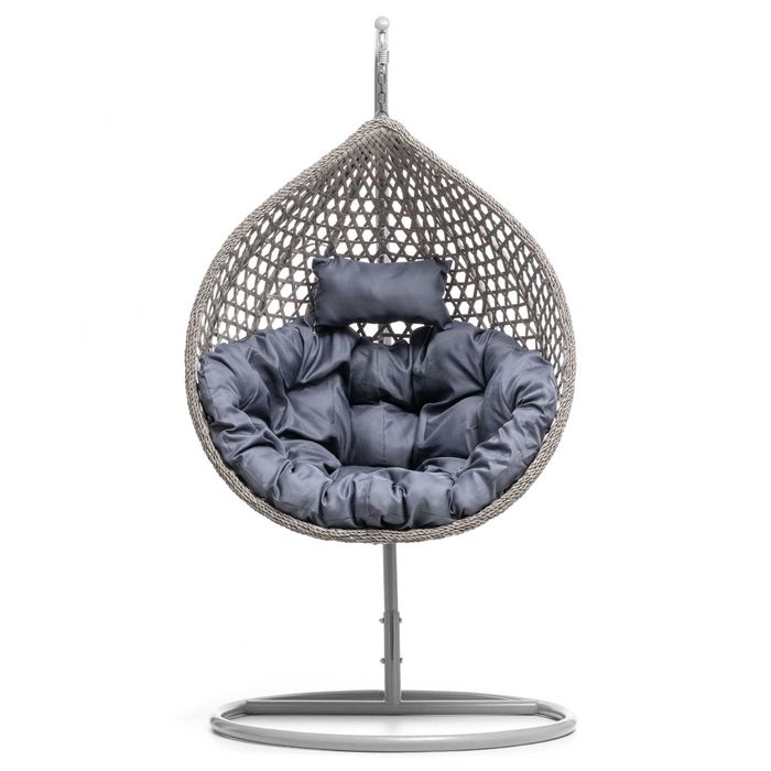 FOTEL WISZĄCY ogrodowy bujany kosz kokon - SZARY GRUBY SPLOT Premium