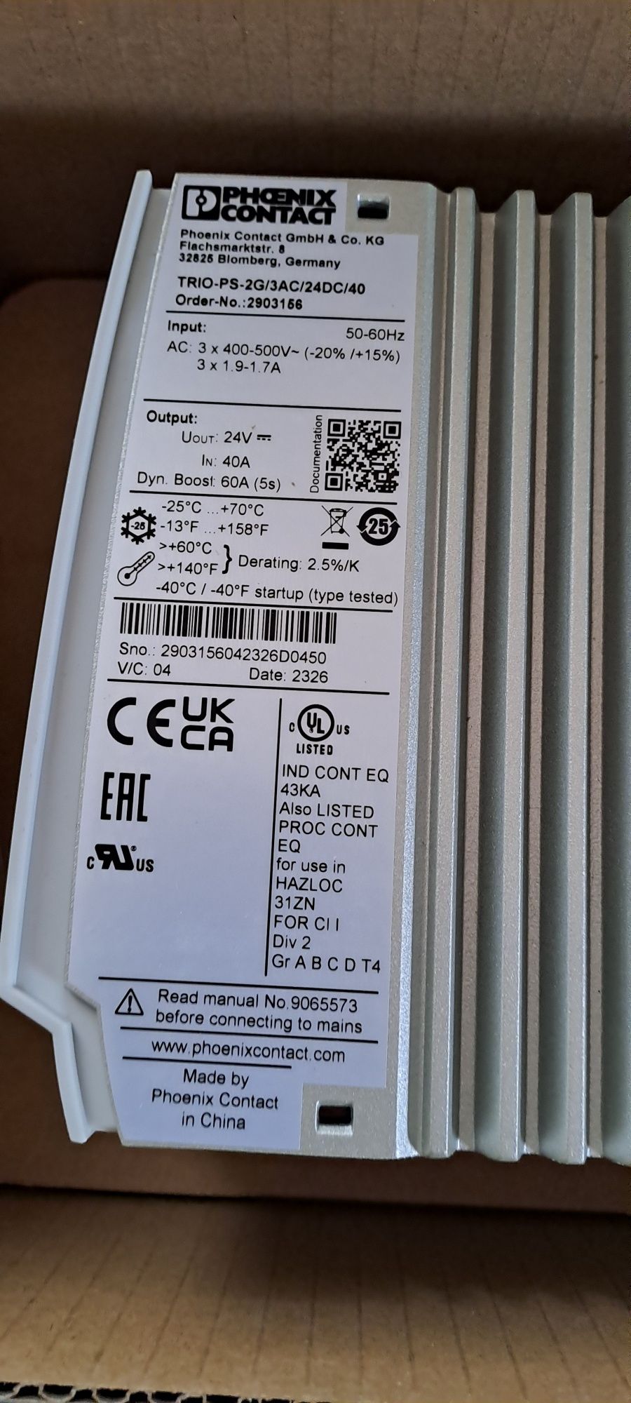 Zasilacz impulsowy phoenix Contact 400/ 24V Dc, 40A.
