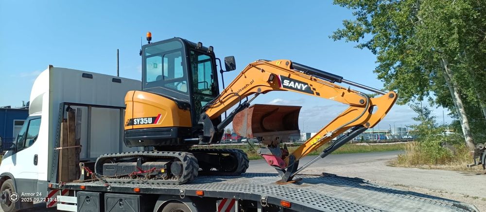 Wynajem koparki Sany sy35u , 3.8t , roboty ziemne