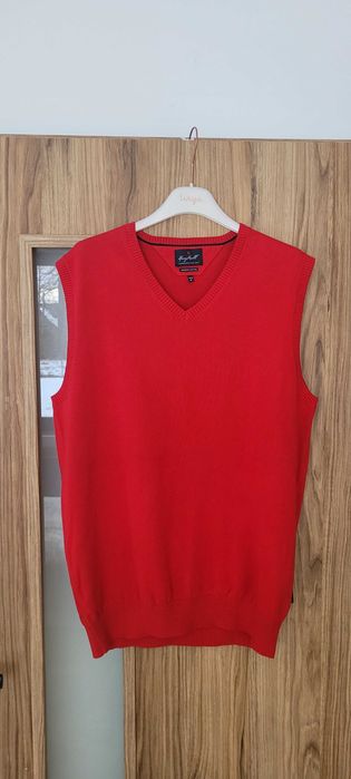 Czerwony męski pulower sweterkowy bawełna Hany Kroll, rozmiar M