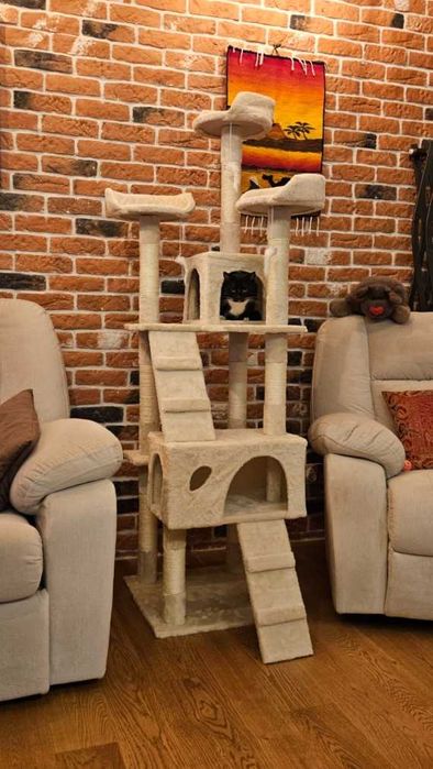 drapak dla kota wysoki 170 cm domek zabawki legowisko czarny - Nowy